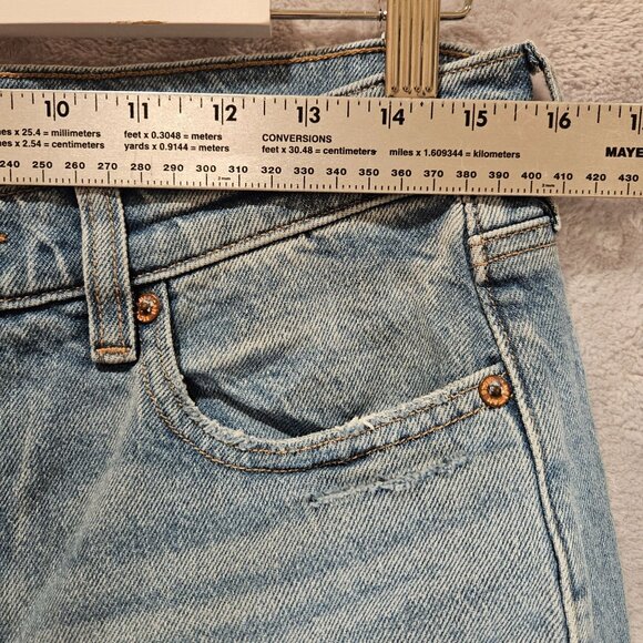 New American Eagle Jeans Womens 8 distressed Flare Leg 2 color hem Stretch Logo - Picture 6 of 16